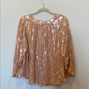 Sheer Metallic Palm-Tree Print Blouse